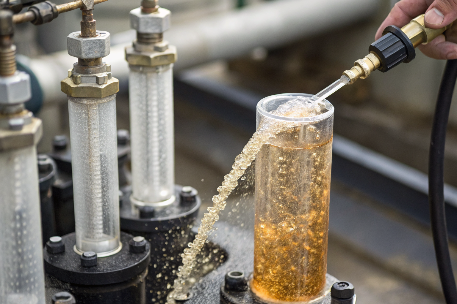 Hydrogen peroxide system converting dissolved metals and gases.