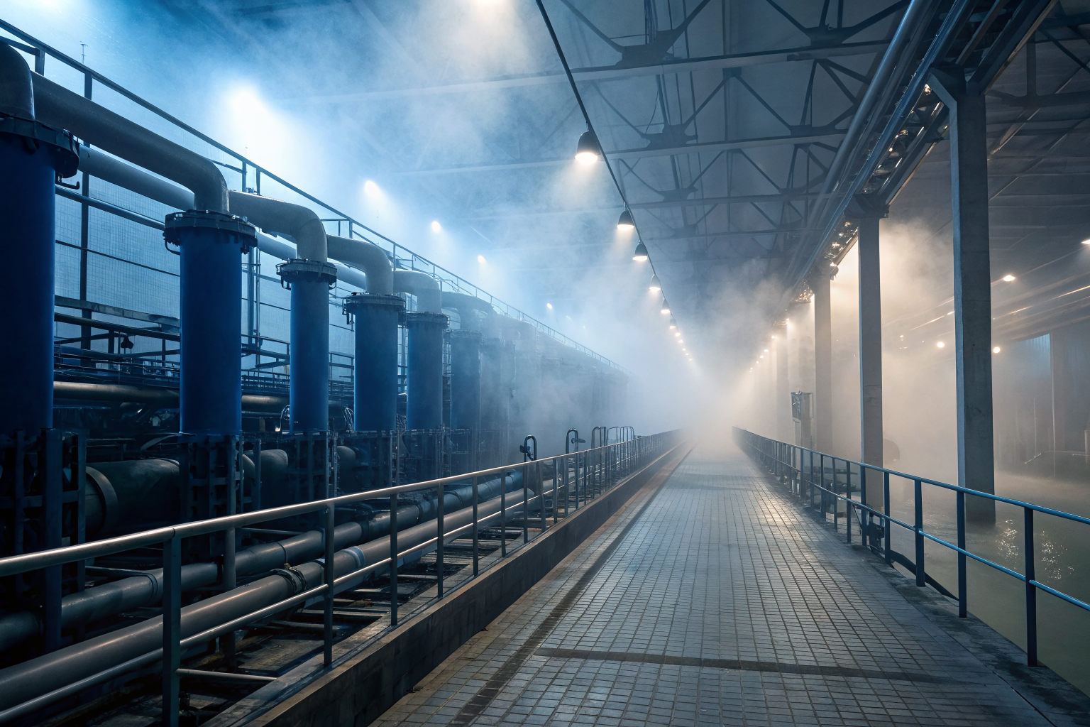 Water treatment facility with activated carbon filters and reverse osmosis systems.