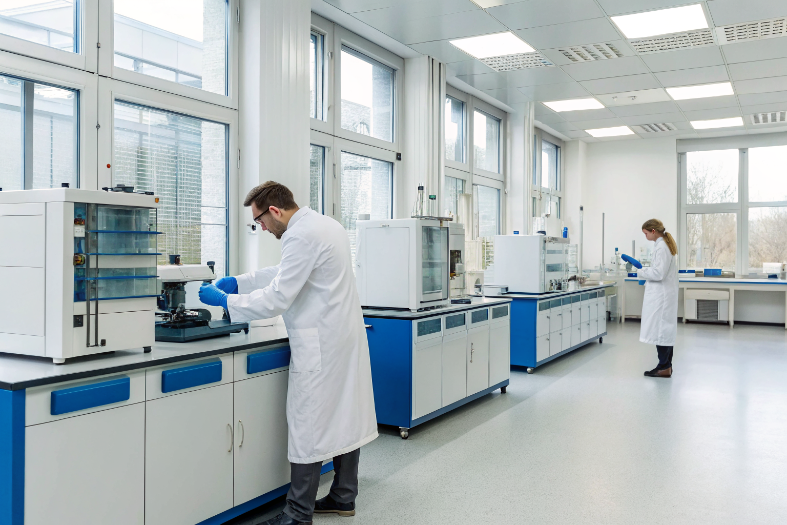 State-certified lab with scientists testing water.