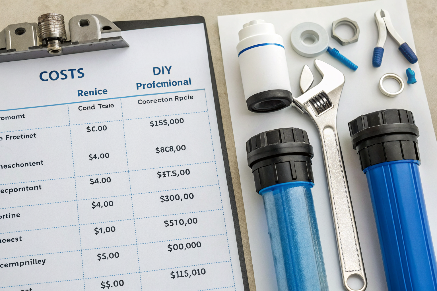 Chart comparing costs for DIY and professional water system maintenance.