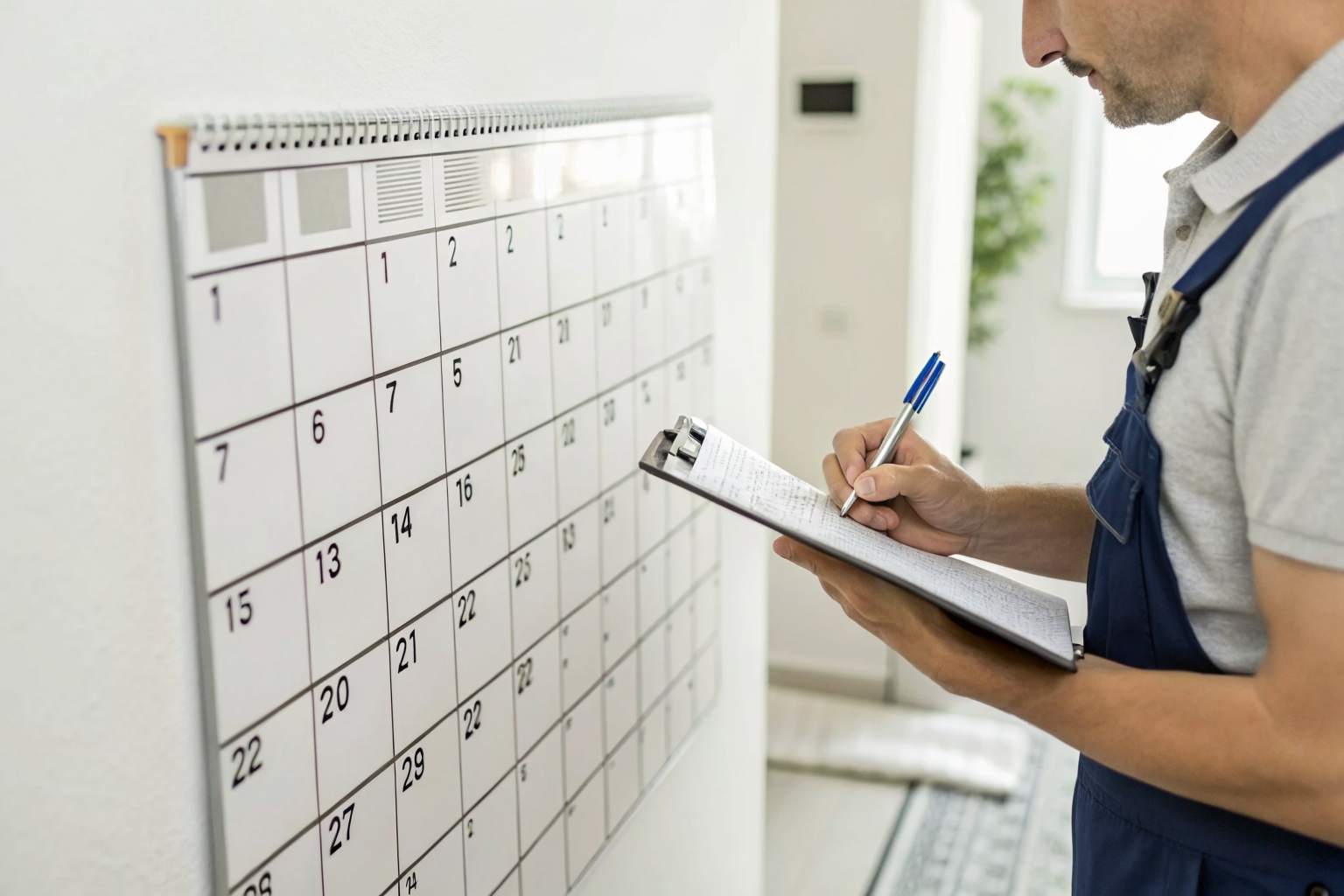 Calendar with maintenance dates for well pump, homeowner planning.