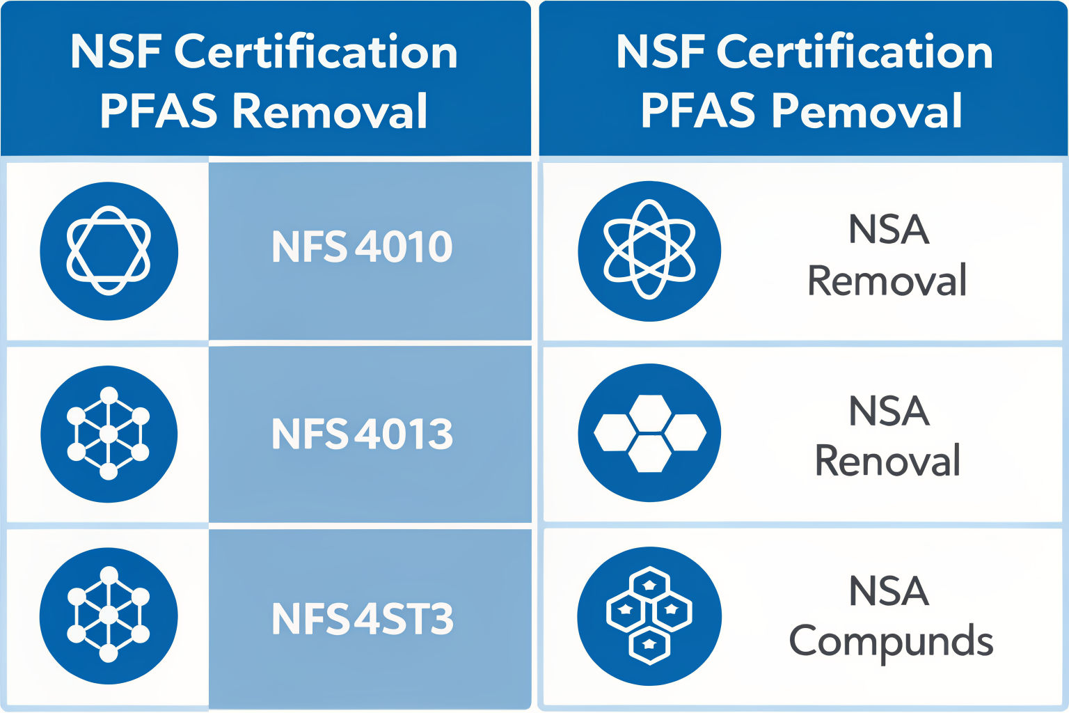 Infographic of NSF certification standards for PFAS removal.