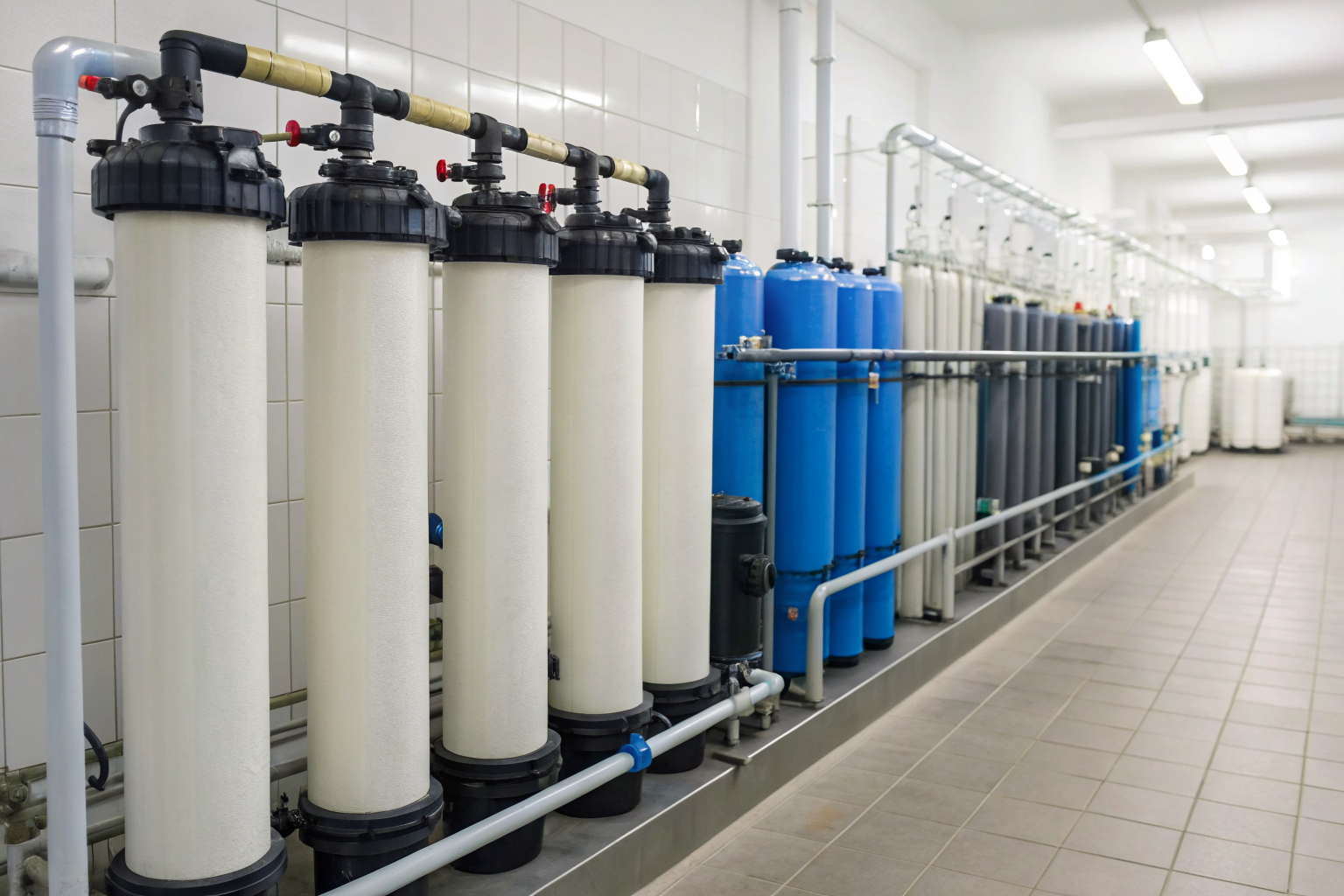 Pre-filtration systems connected to RO unit in a treatment plant.