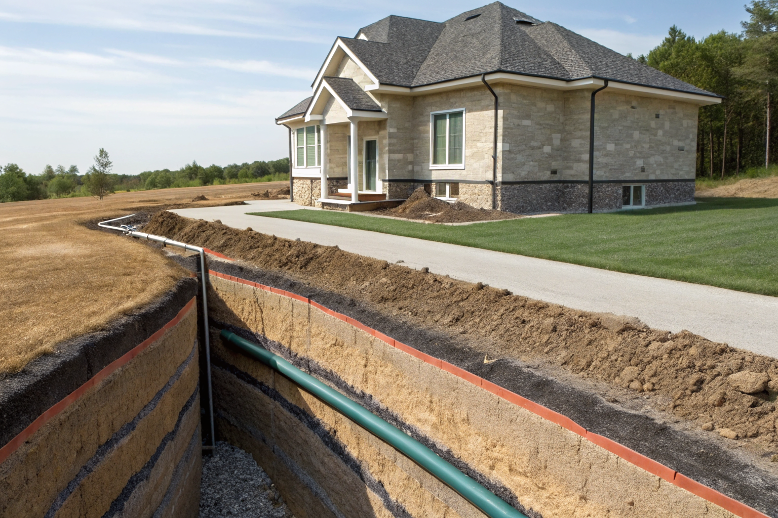 Well casing and cap providing a sealed path from aquifer to house.